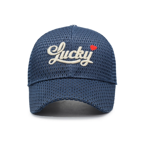 Gorra De Béisbol De Malla Transpirable Bordado Letras Lucky Corazón Protección Solar Sombrero Trucker Ajustable Unisex