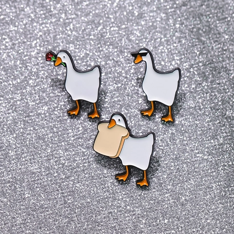 Spilla Smaltata a Forma di Oca e Anatra in Lega Umoristica Distintivo Animale Gioielli per Abbigliamento Borse Zaini Accessori
