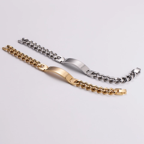 Bracciale Catena Cubana Acciaio Inossidabile Piastra Lucida Gioielli Hip Hop Punk Da Uomo