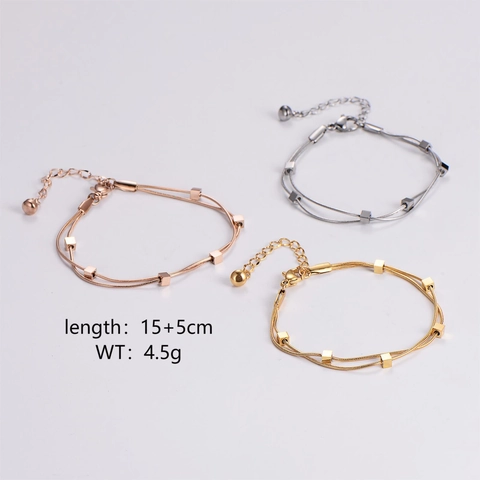 Pulsera De Doble Capa Con Cadena De Serpiente Y Cuentas De Cubo Geométricas Acero Inoxidable Joyería Minimalista Para Mujer