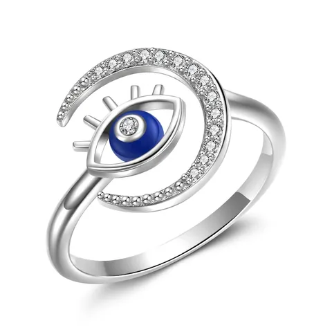 925 Sterlingsilber Böser Blick Mond Stern Verstellbarer Ring Blau Zirkonia Eingelegt Offener Fingerring Mode Schmuck Unisex