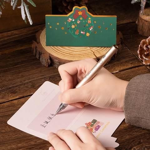 Christmas Greeting Cards Gold Stamping Foldable Cartoon Holiday Gift Message Notes For Bakery Flower Shop Gratitude