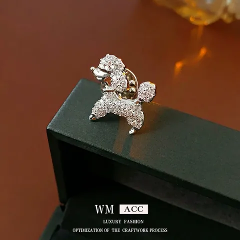 Sparkling Zircon Poodle Puppy Brooch Elegant Copper Animal Lapel Pin Fashion Accessory For Women
