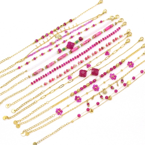 Naturstein Armband Edelstahl Vergoldet Süßwasserperle Verstellbar Boho Stil Schmuck Für Frauen Rosa Süßwasserperlen
