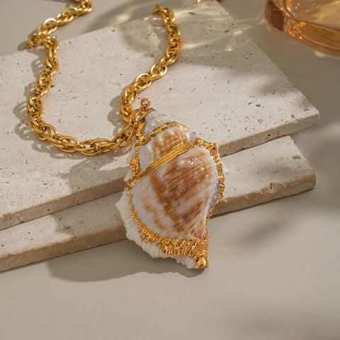 Collar Con Colgante De Caracola Natural Acero Inoxidable Chapado En Oro Tema Océano Estrella De Mar Langosta Joyería