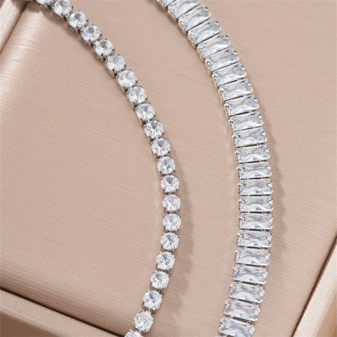 Fashion Copper Zirconia Necklace Set Square Silver Color Rhinestone Pendant Jewelry Set For Women Wedding Banquet