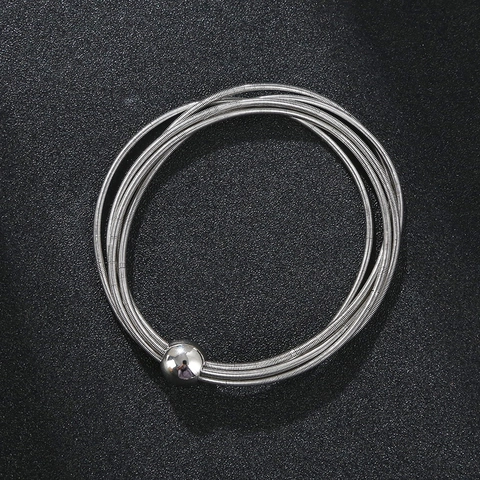 Bracelet À Ressort En Acier Inoxydable Avec Breloque Boule Métallique Lisse Jonc Élastique Multicouche Pour Hommes Femmes Punk