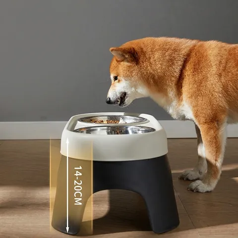 Elevated Double Bowls Pet Feeder Stainless Steel Tilted Stand For Dogs Cats Neck Protection Removable