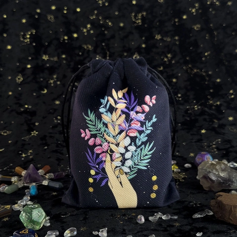 Tarot Card Storage Bag Velvet Drawstring Pouch Mystical Occult Print For Jewelry Dice Board Game Accessories