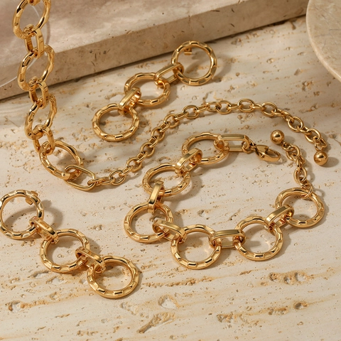 Mode Roestvrij Staal Grove Schakelketting Sieradenset In elkaar Grijpende Cirkels Ketting Armband Oorbellen Voor Dames