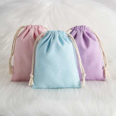 Drawstring Pouch Jewelry Packaging Bags Cotton Linen Gift Storage Organizers Small Fabric Material