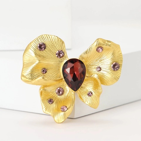 Broche De Mariposa Vintage Aleación Strass Oro Mate Alfileres Joyería Para Mujer Traje Abrigo Accesorio Elegante