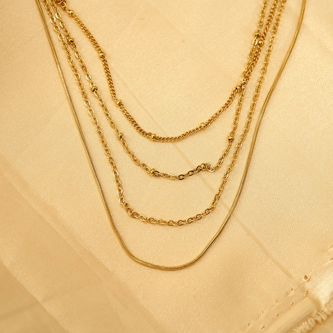 Collana In Acciaio Inossidabile Placcato Oro 18K Catena A Serpente Con Perline Gioielli Minimalisti Accessorio Elegante