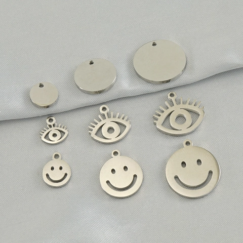 Dijes Colgantes De Acero Inoxidable Chapado En Oro De 18K Cara Sonriente Ojo Redondo Para Hacer Joyas DIY Artesanía
