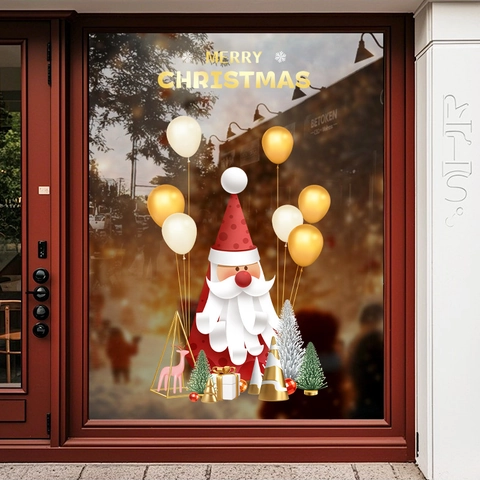 Pegatinas Ventana Navidad PVC Estático Papá Noel Reno Globos Patrón Color Doble Cara Decoración Cristal Tienda