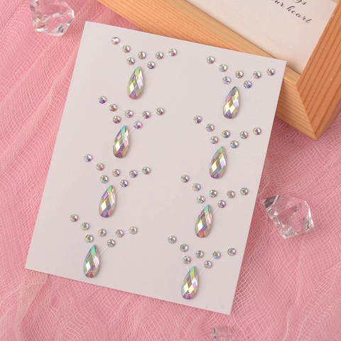 Bijoux De Visage Strass Yeux Autocollants Maquillage Auto Adhésifs Acrylique Iridescent Pour Festival Fête Décoration Scénique