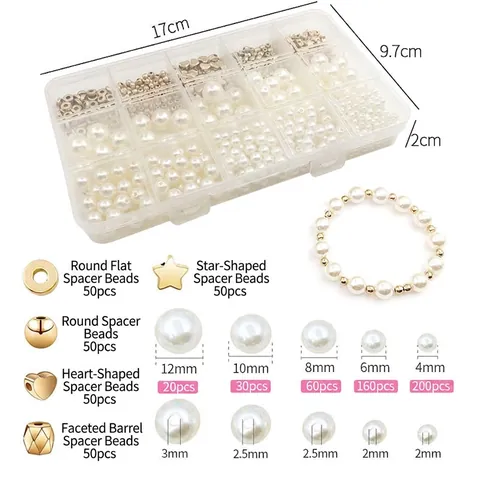 Kit De Fabricación De Joyas DIY Perlas Artificiales De Imitación Oro CCB Cuentas Espaciadoras Estrella Corazón Para Pulsera Collar Con Organizador