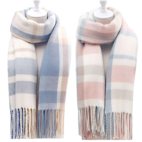 Women's Plaid Winter Scarf Knitted Acrylic Cashmere-Like Thick Warm Tassel Shawl Wrap For Ladies Couple Students