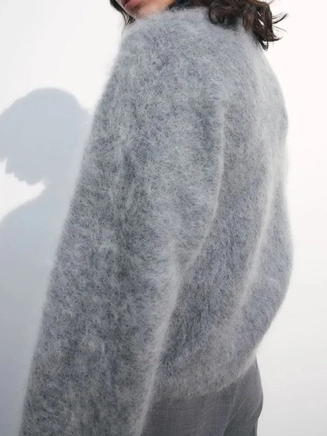 Jersey De Punto De Felpa Con Cuello Redondo Para Mujer Estilo Mohair Holgado Retro Top Casual De Color Sólido