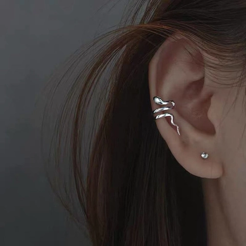 Polsino Orecchio Serpente Rame Avvolgimento Forma Animale Senza Buco Orecchino Gioielli Street Style Per Donne
