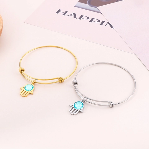 Verstellbares Armreif Armband Edelstahl Hamsa Hand Anhänger Mit Buntem Glas Strass Modeschmuck Für Damen