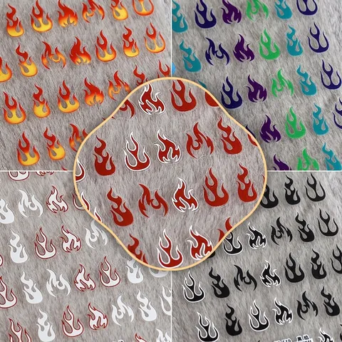 Flame Nail Art Stickers 5D Ultra Thin Adhesive Decals Colorful Gradient Fire Pattern Trendy Manicure Decoration DIY Tips Pro