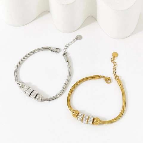 Pulsera De Cadena De Serpiente De Acero Inoxidable Con Cuentas De Diamantes De Imitación Para Mujer
