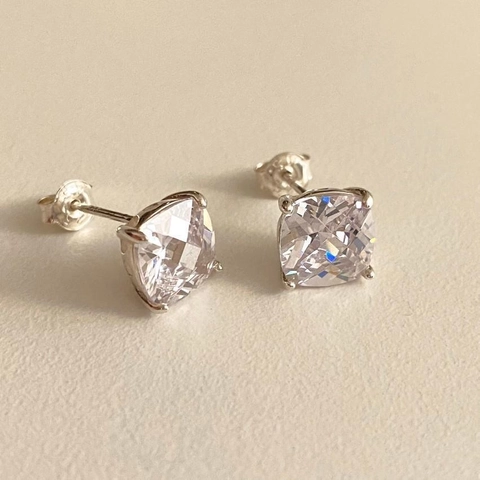 Orecchini A Lobo In Argento Sterling 925 Zirconia Quadrata Design Minimalista Cristallo Chiaro Ipoallergenico Elegante Donna