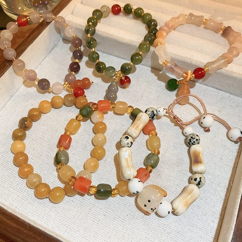 Bracciale Di Perline Da Donna Fatto A Mano Ceramica Stile Pietra Naturale Cucciolo Zucca Cuore Regolabile Gioielli Di Moda