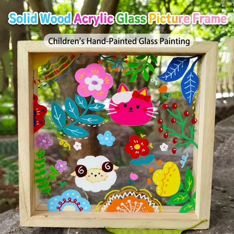 Diy Painting Photo Frame Solid Wood Acrylic Clear Transparent Desktop Decor Kids Art Craft Manual Graffiti