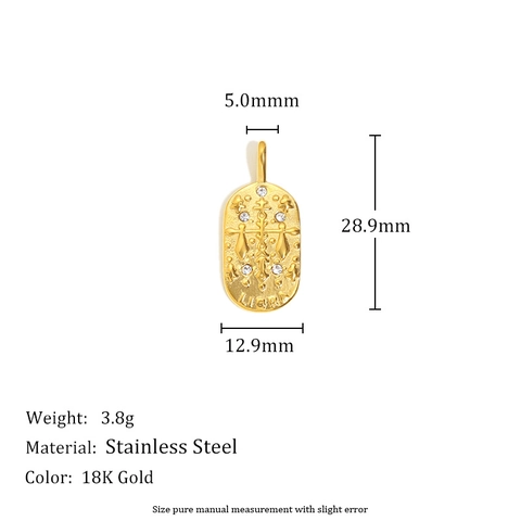 Zodiac Sign Constellation Pendant Charms 18K Gold Plated Stainless Steel With Cubic Zirconia Oval Medallion Vintage