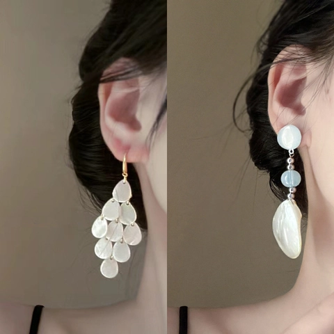 Elegante Schelp Bloem Kunstparel Oorbellen Met 925 Sterling Zilver Stift Voor Dames Bloemen Kwastjes Oorbellen