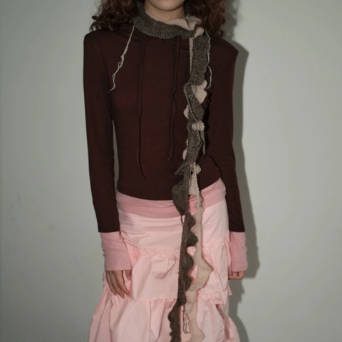 Damen Mohair-Stil Spiralstrickschal Schlank Rüschen Patchwork Halswärmer Mit Rohkanten Winter Warm Dekorative Accessoire