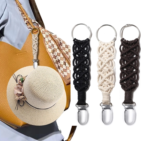Travel Hat Clip Hand Woven Macrame Cotton Rope Bag Accessory For Outdoor Camping Beach Bohemian Style