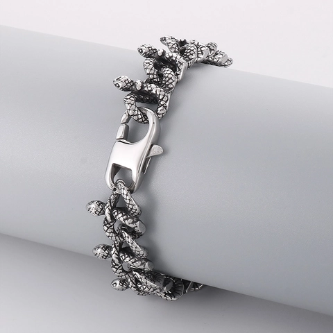 Bracelet Homme Acier Inoxydable 316L Écailles De Serpent Maillons Rétro Punk Gothique Bijoux En Métal Lourd