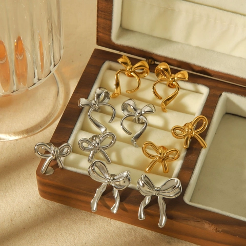 Schleife Ohrstecker Edelstahl Titan 18K Vergoldet Mode Luxus Hochwertiger Schmuck Für Damen