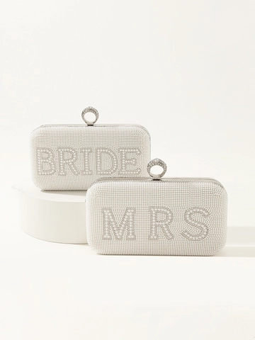 Bolso De Noche Para Novia Con Perlas Artificiales Y Diamantes De Imitación Letras Mrs Bride Para Fiesta Con Cadena Hebilla Anillo