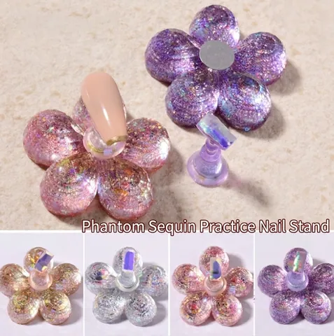 Supporto Per Pratica Nail Art Glitter Iridescente Forma Di Fiore Base In Resina Magnetica Espositore Per Manicure