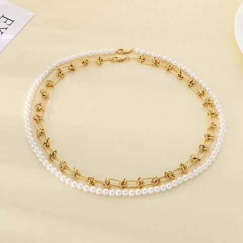 Baroque Imitation Artificial Pearl Stainless Steel Layered Necklace Heart Pendant Vintage Elegant Fashion Jewelry For Women