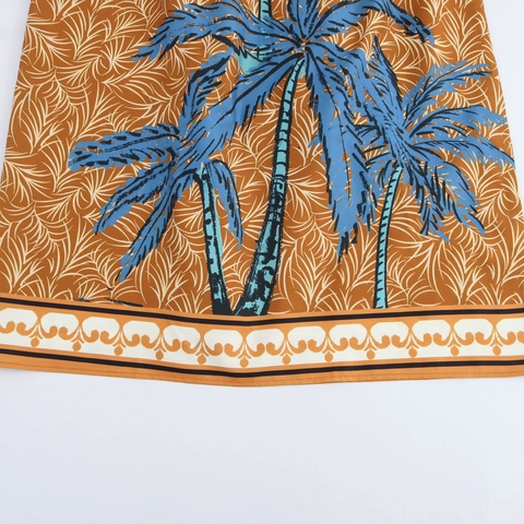 Maxi-Kleid Mit Wasserfallausschnitt Ärmellos Polyester Palmenmuster Rückenfrei Zum Binden Urlaub Strandkleid Für Damen