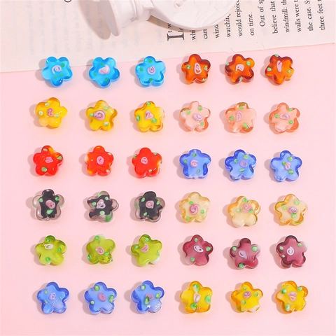 Blumenförmige Perlen Lampwork Glas Bunt Handgefertigt Pflaumenblüte Für DIY Schmuckherstellung Armband Halskette Zubehör