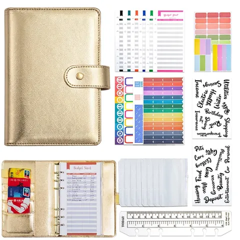 Budget Binder PU Leather Ring Loose Leaf Notebook Cash Envelopes Expense Budget Trackers Money Organizer Macaron Colors Magnetic Buckle