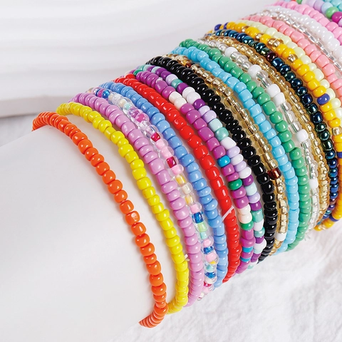 Colorful Glass Seed Bead Bracelets Stackable Bohemian Multilayer Handmade Elastic Jewelry For Women Men Beach Summer