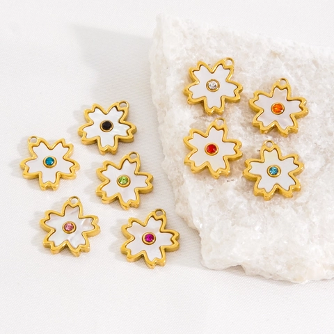 Ciondoli Fiore Di Sakura In Acciaio Inossidabile Conchiglia Bianca Strass Placcato Oro 14K Creazione Gioielli DIY