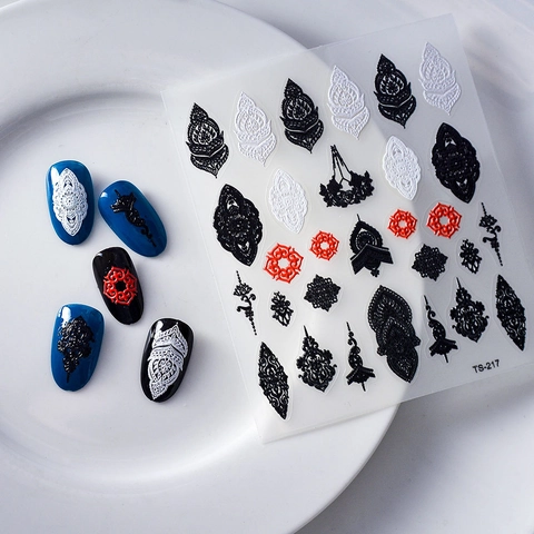 Pegatinas De Uñas En Relieve Retro Mandala Tótem Étnico Impermeable Patrón Encaje Bohemio Decoración Manicura Para Mujeres