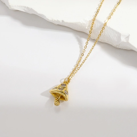 Stainless Steel Copper Necklace With Mushroom Pendant Gold Plated Dainty Rhinestone Jewelry For Women Daily Wear