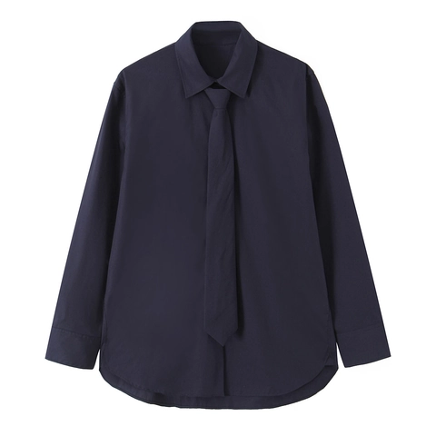 Camisa De Mujer De Manga Larga De Poliéster Con Corbata Color Sólido Elegante Popelina Blusa Tops Casuales