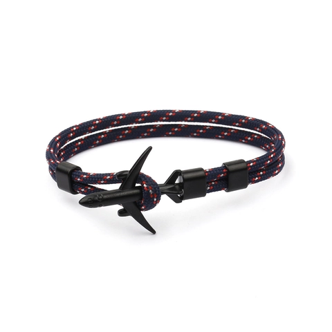 Airplane Charm Braided Rope Bracelet Paracord Aviation Theme Outdoor Style Unisex Fashion Jewelry Accessory