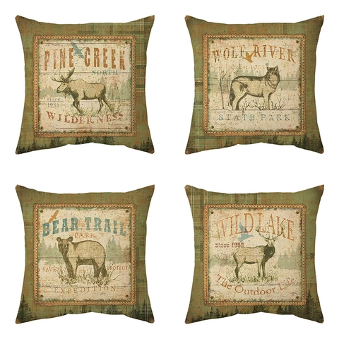 Vintage Kissenbezüge Mit Tiermotiv Quadratische Dekorative Kissenhüllen Aus Polyester-Leinen-Mischgewebe Für Sofa