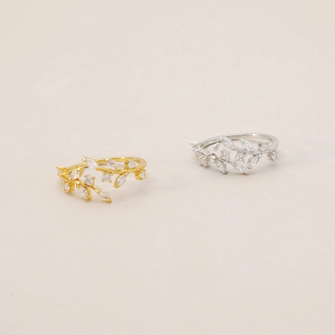 Anillo Abierto Hoja Cobre Con Circonita Ajustable Diseño Vid Elegante Joyería De Moda Minimalista Regalo